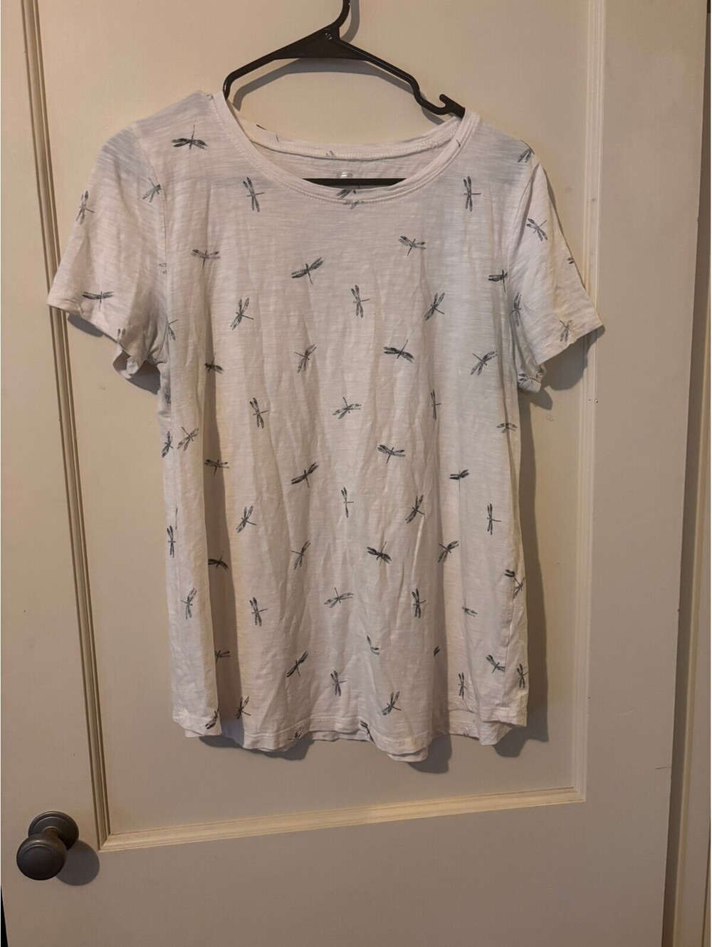 24/7 White Dragonfly Print T-Shirt Large